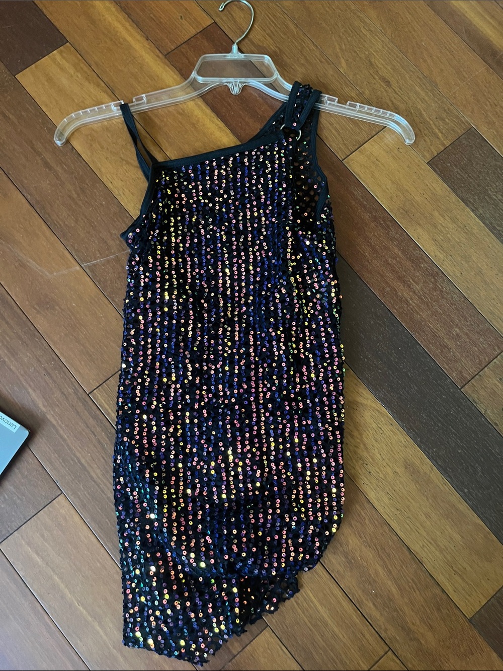 Weissman Black Sequin One-Shoulder Dance Costume